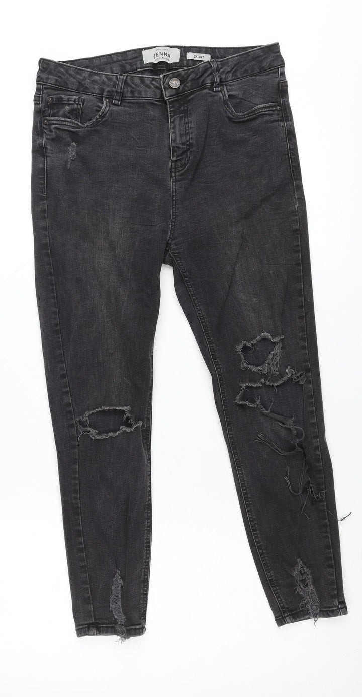 New Look Women Black Skinny Distressed Jeans UK 14 Jenna