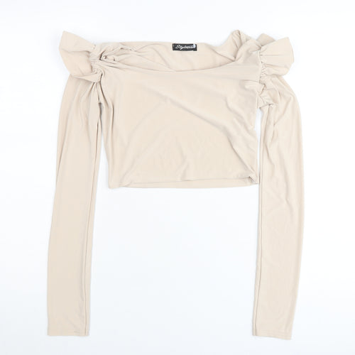 Stylewise Womens Beige Size 10 Off Shoulder Cropped Blouse