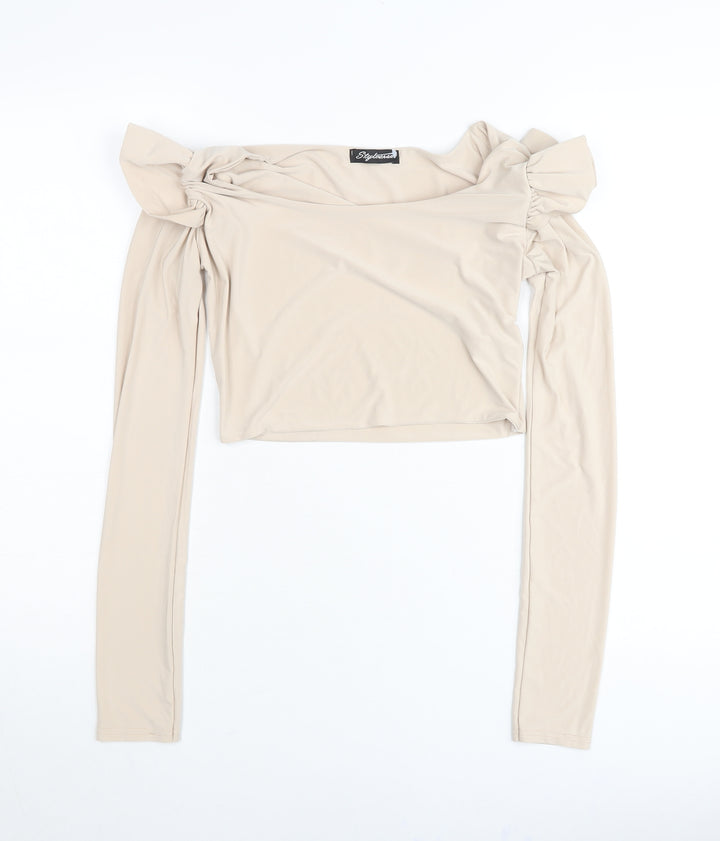Stylewise Womens Beige Size 10 Off Shoulder Cropped Blouse