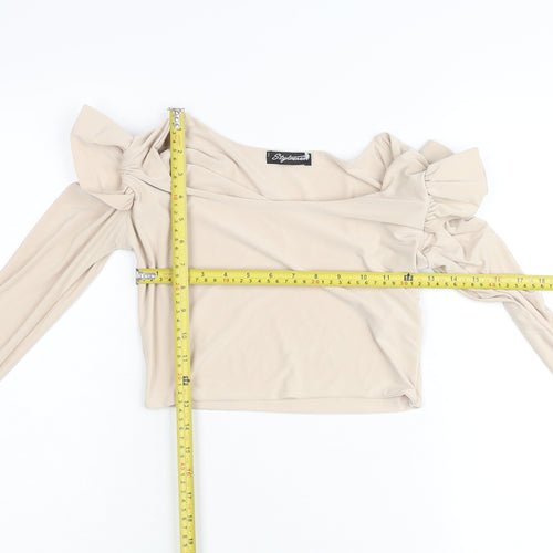 Stylewise Womens Beige Size 10 Off Shoulder Cropped Blouse