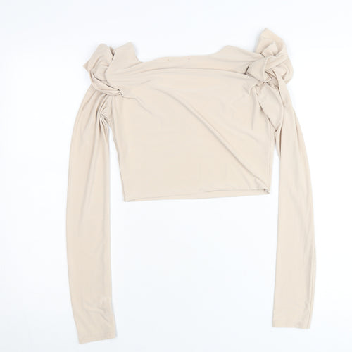 Stylewise Womens Beige Size 10 Off Shoulder Cropped Blouse
