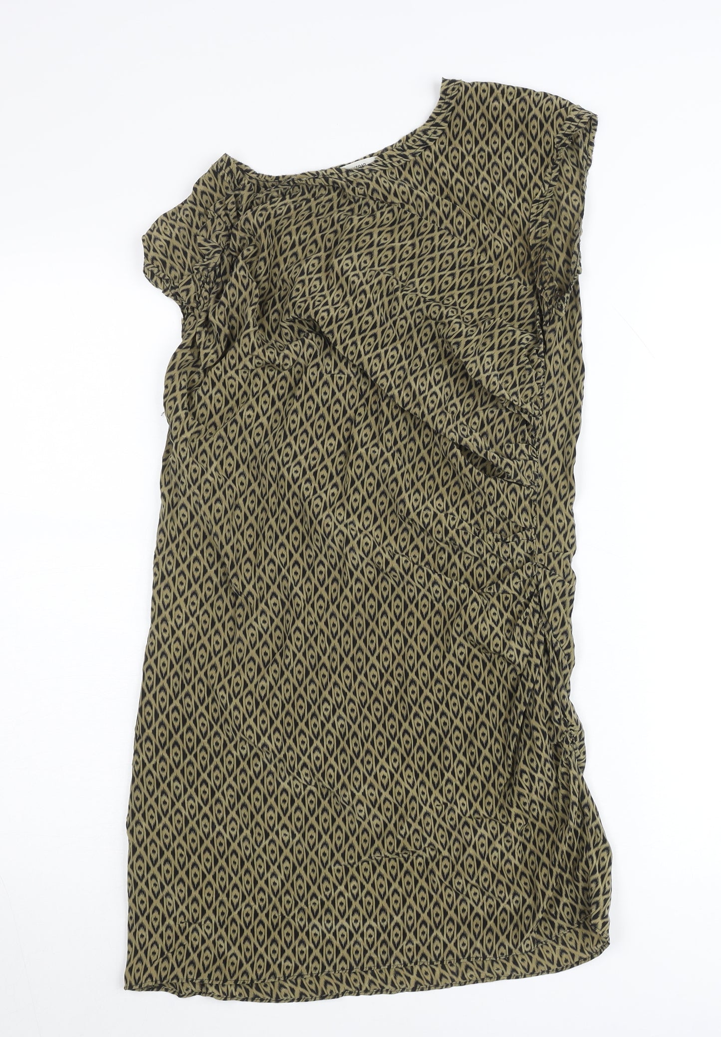 Country Road Women Green Silk Shift Dress Size S Sleeveless Geometric