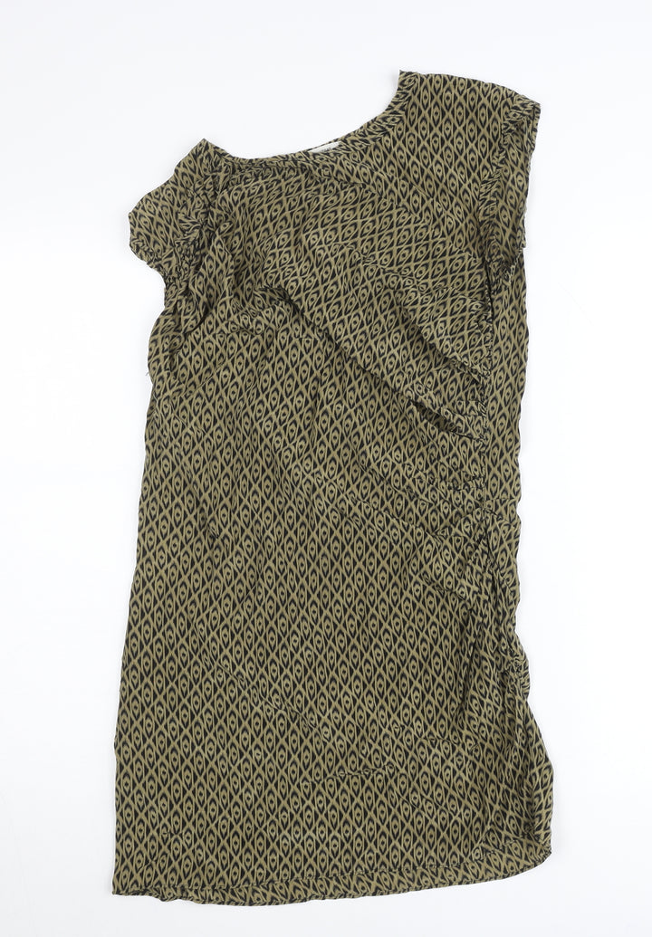 Country Road Women Green Silk Shift Dress Size S Sleeveless Geometric