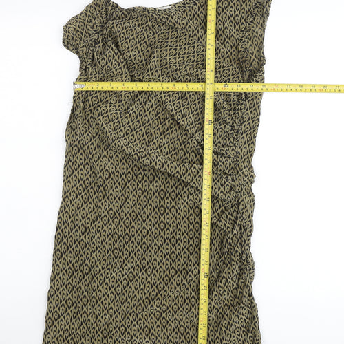 Country Road Women Green Silk Shift Dress Size S Sleeveless Geometric