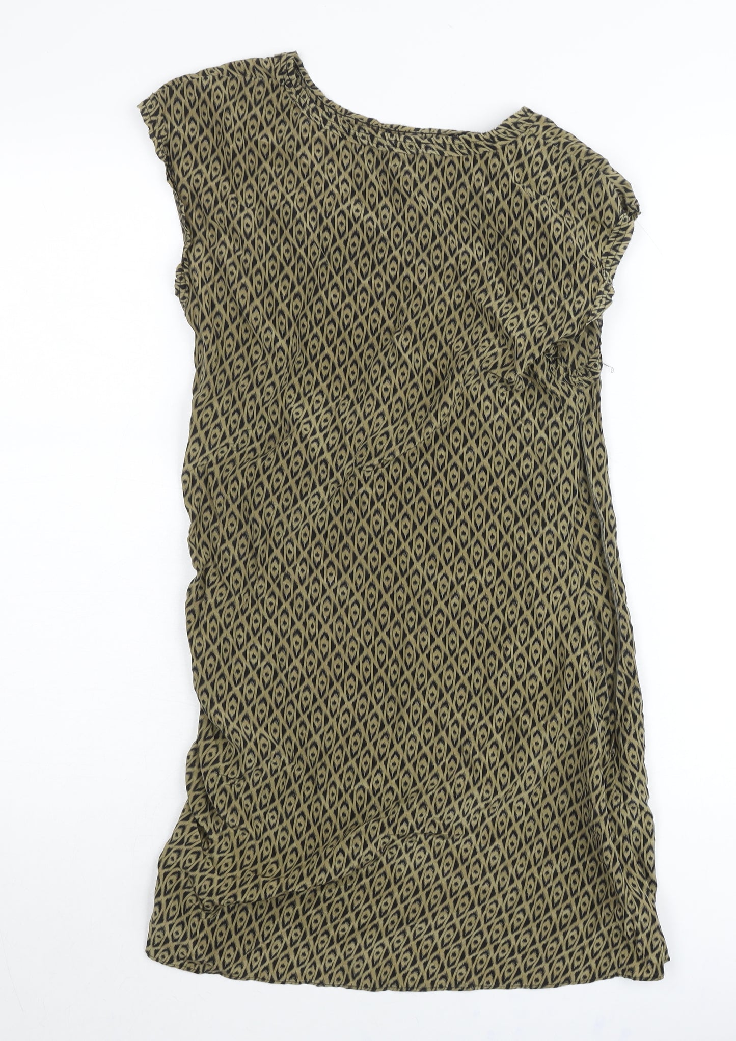 Country Road Women Green Silk Shift Dress Size S Sleeveless Geometric