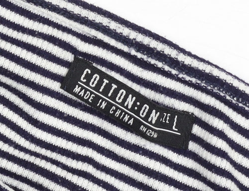 Cotton On Womens Black Striped Cold Shoulder T-Shirt Size L