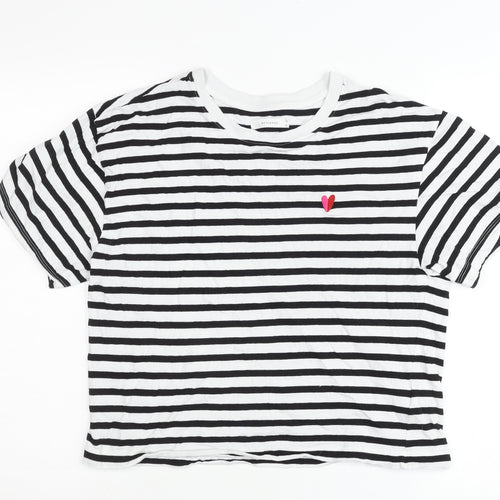 Reserved Womens Black White Striped Cotton T-Shirt M Short Sleeve