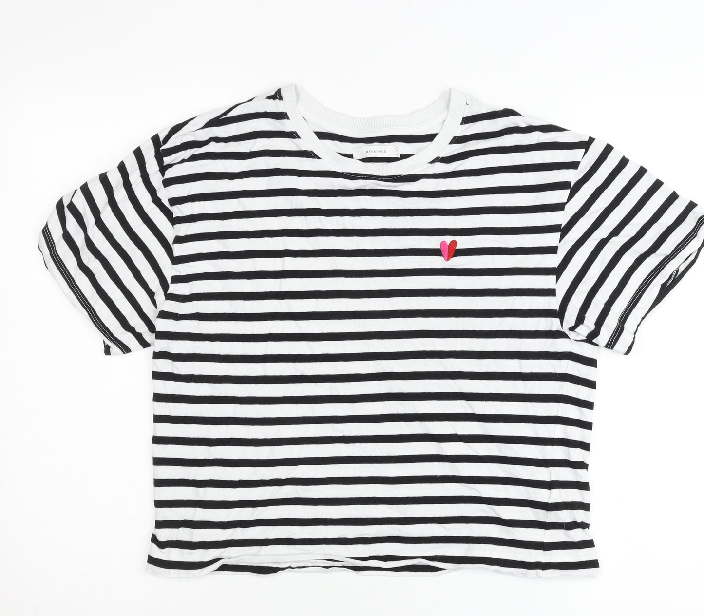 Reserved Womens Black White Striped Cotton T-Shirt M Short Sleeve