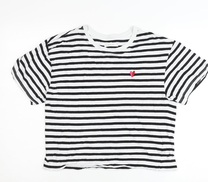 Reserved Womens Black White Striped Cotton T-Shirt M Short Sleeve