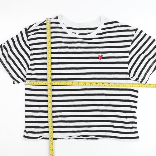 Reserved Womens Black White Striped Cotton T-Shirt M Short Sleeve