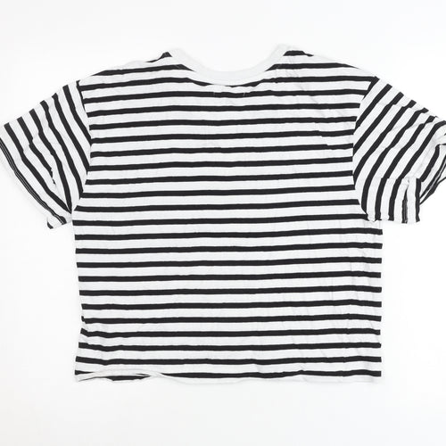 Reserved Womens Black White Striped Cotton T-Shirt M Short Sleeve