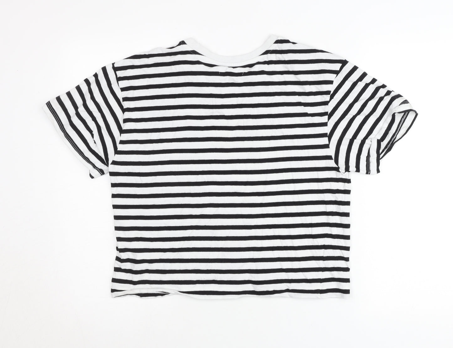 Reserved Womens Black White Striped Cotton T-Shirt M Short Sleeve