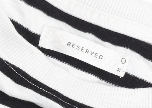 Reserved Womens Black White Striped Cotton T-Shirt M Short Sleeve