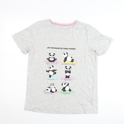 Primark Women’s Grey Panda Yoga Graphic T-Shirt Size 12