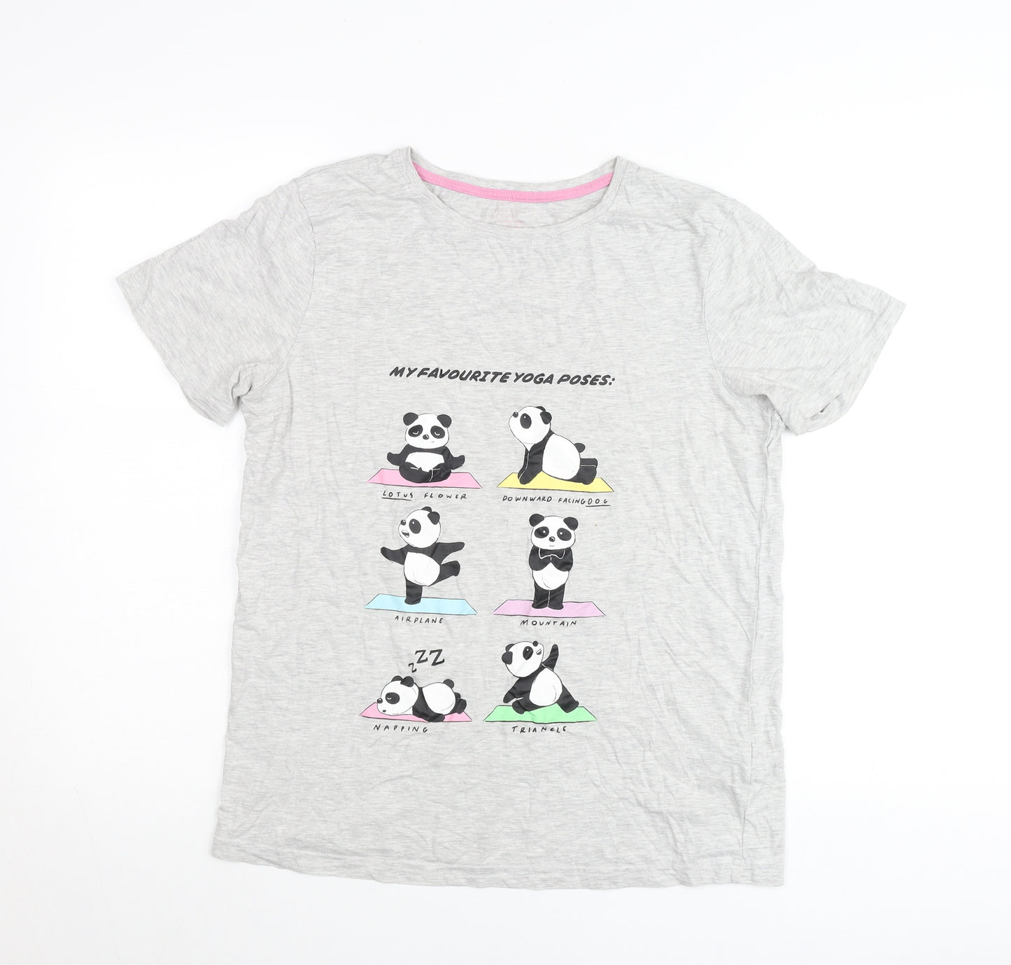 Primark Women’s Grey Panda Yoga Graphic T-Shirt Size 12
