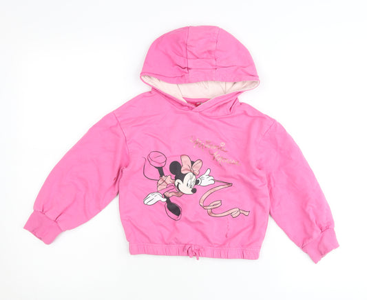 Disney Girls Pink Minnie Mouse Hoodie 6-7 Years Pullover Graphic Fleece
