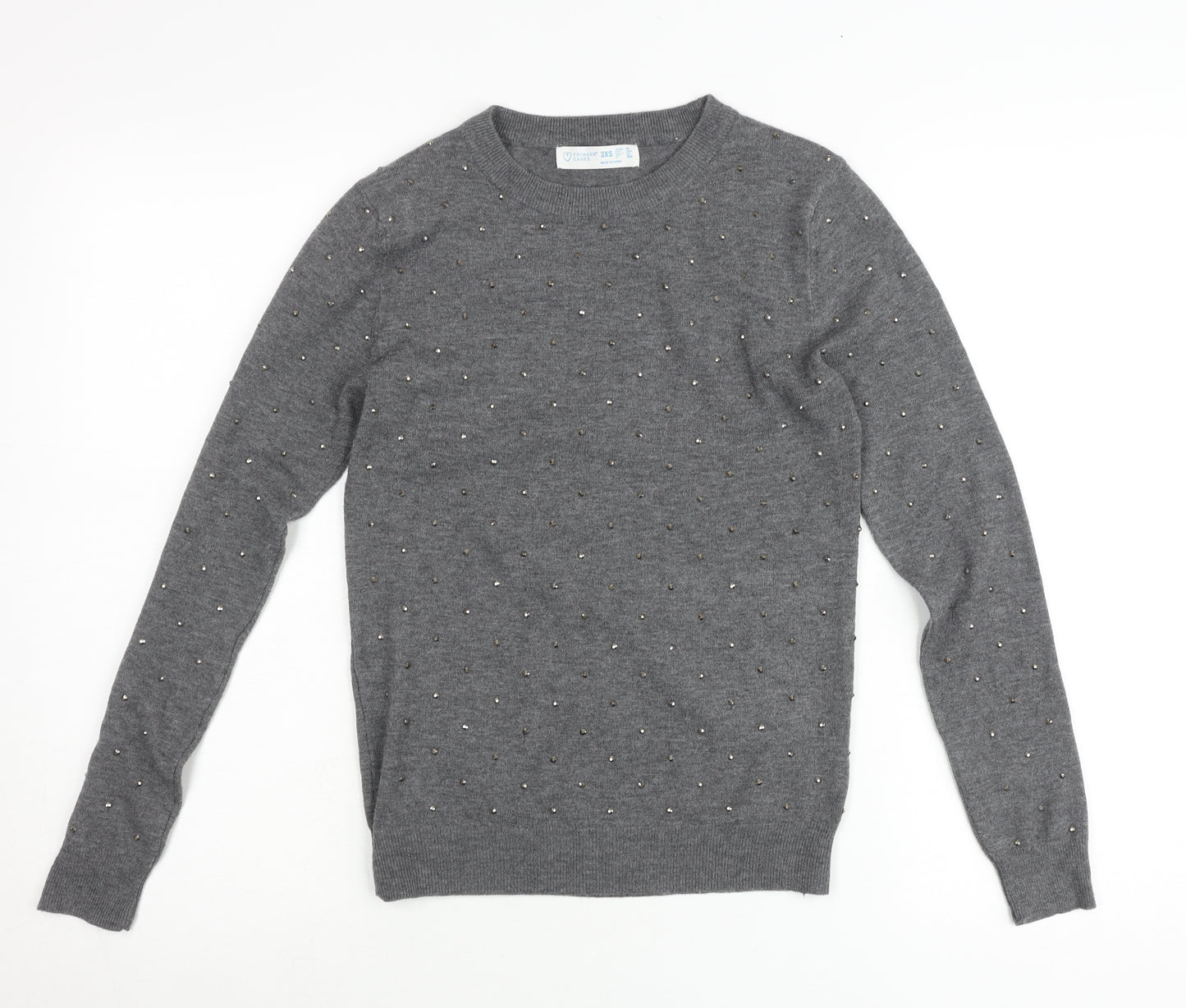 Primark Women’s Grey Studded Crew Neck Pullover Jumper 2XS