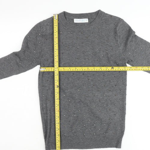 Primark Women’s Grey Studded Crew Neck Pullover Jumper 2XS