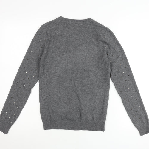 Primark Women’s Grey Studded Crew Neck Pullover Jumper 2XS