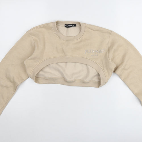 PrettyLittleThing Women Beige Small Pullover Crop Jumper Crew Neck