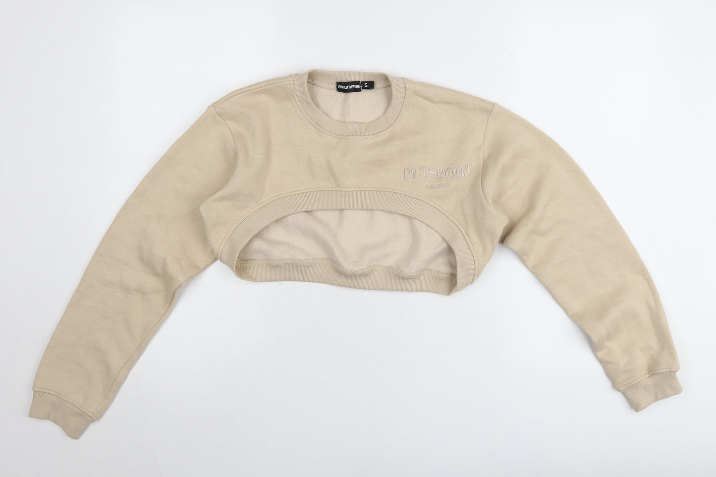 PrettyLittleThing Women Beige Small Pullover Crop Jumper Crew Neck