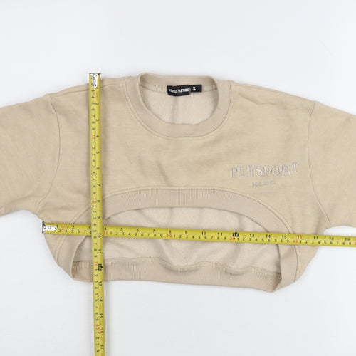 PrettyLittleThing Women Beige Small Pullover Crop Jumper Crew Neck