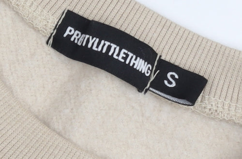 PrettyLittleThing Women Beige Small Pullover Crop Jumper Crew Neck