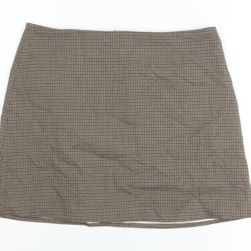 H&M Women Brown Check Pencil Skirt Size 14 Workwear Tweed Knee Length