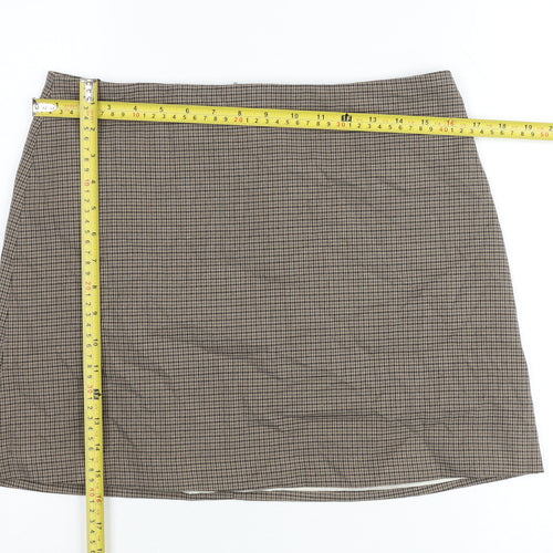 H&M Women Brown Check Pencil Skirt Size 14 Workwear Tweed Knee Length