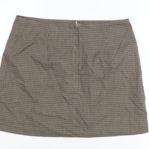 H&M Women Brown Check Pencil Skirt Size 14 Workwear Tweed Knee Length