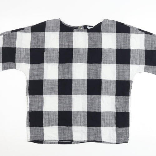 Jigsaw Women’s Black Check Cotton Tunic Blouse XS Short Sleeve