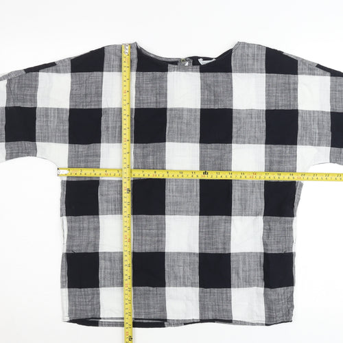 Jigsaw Women’s Black Check Cotton Tunic Blouse XS Short Sleeve