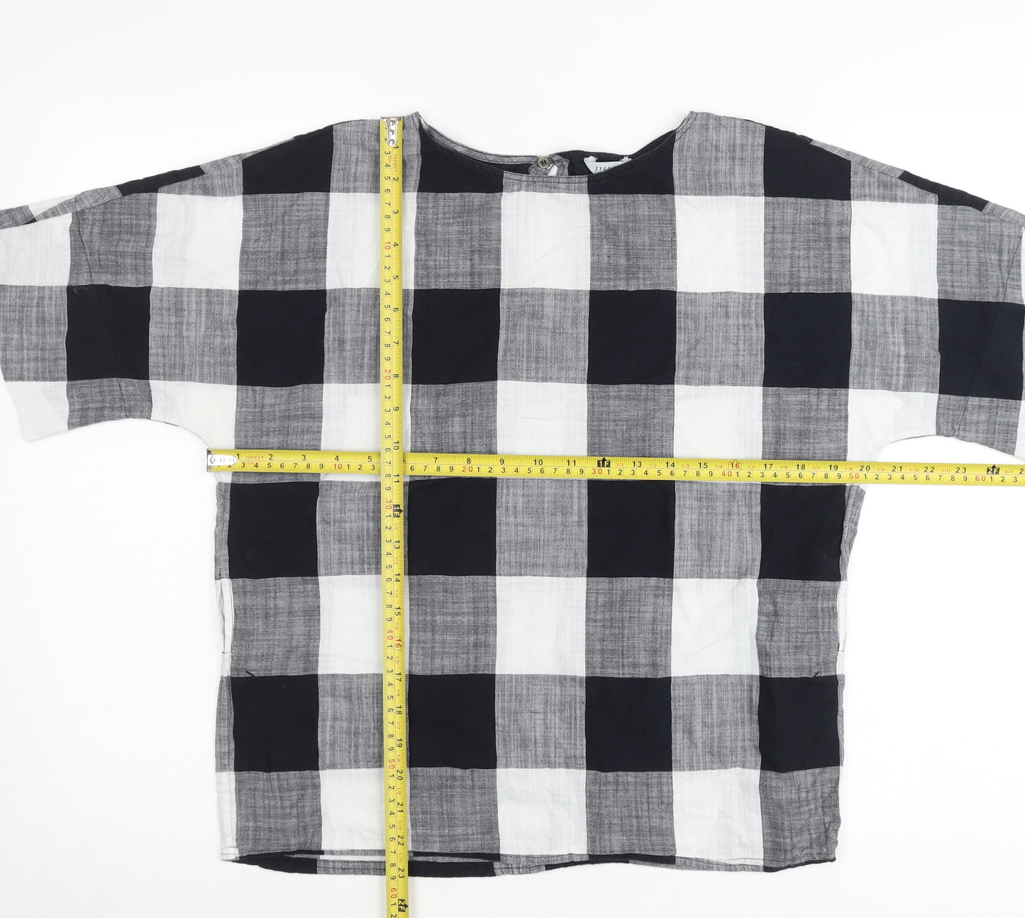Jigsaw Women’s Black Check Cotton Tunic Blouse XS Short Sleeve