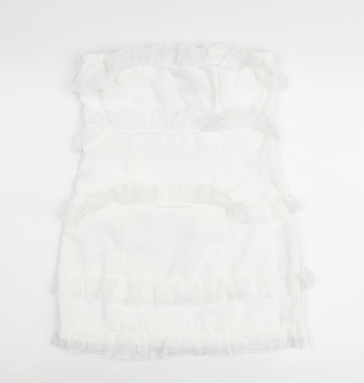 PrettyLittleThing Petite Women’s White Mini Ruffle Skirt Size 10