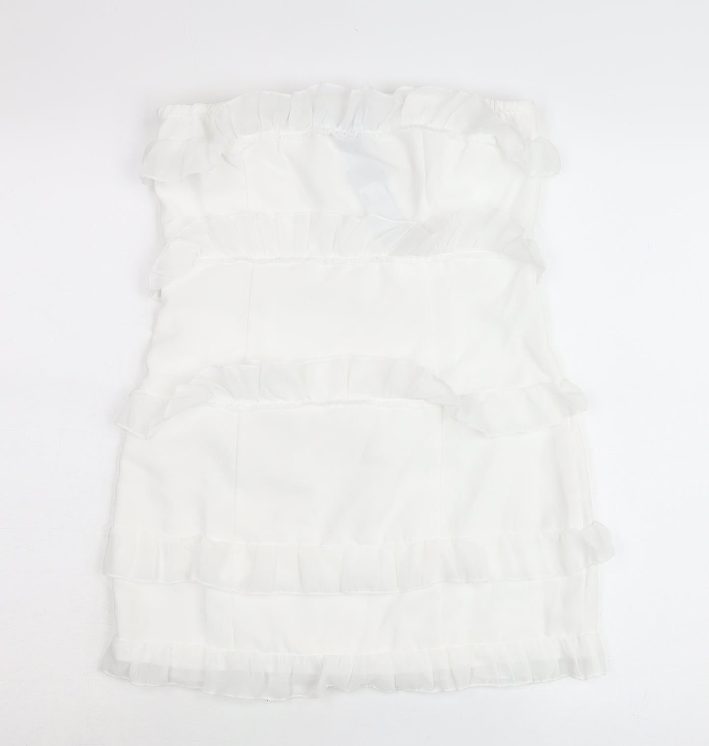 PrettyLittleThing Petite Women’s White Mini Ruffle Skirt Size 10