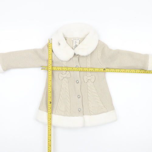 Rachel Zoe Girls Beige Faux Fur Trim Knitted Coat 2 Years Party Winter