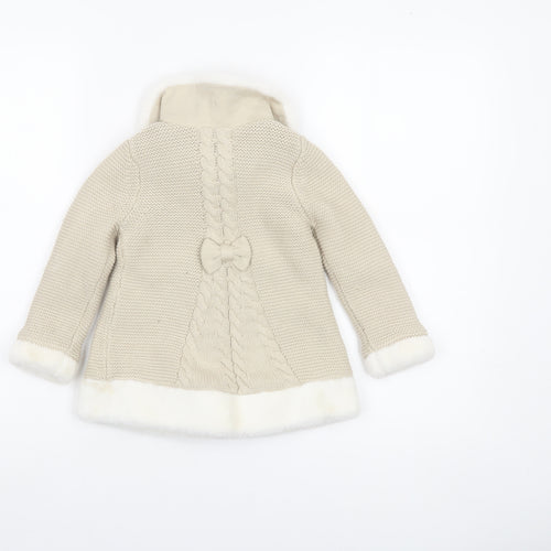 Rachel Zoe Girls Beige Faux Fur Trim Knitted Coat 2 Years Party Winter