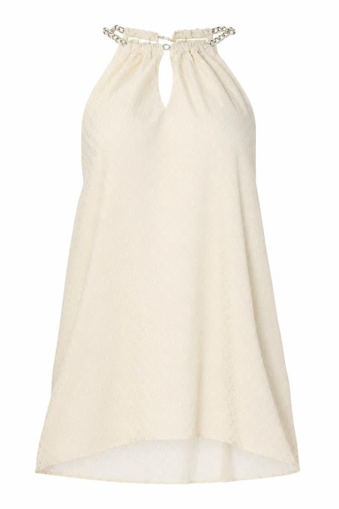 Front view of Michael Kors Women’s Ivory Chain Halter Shift Dress S