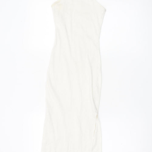Bershka Women’s White Halter Bodycon Midi Dress Size S Sleeveless