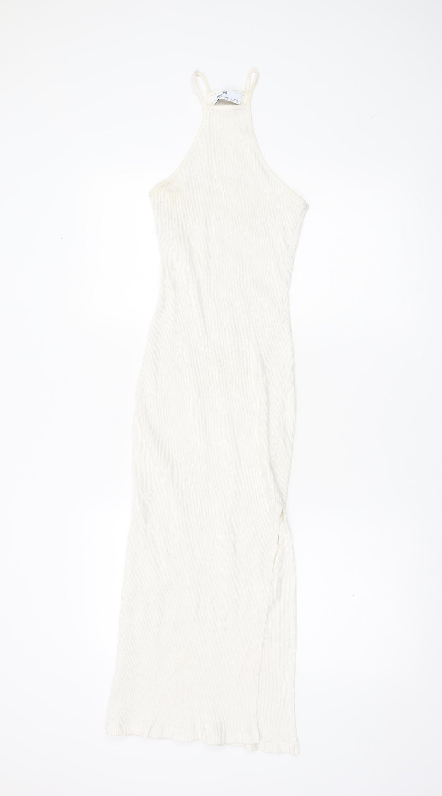 Bershka Women’s White Halter Bodycon Midi Dress Size S Sleeveless