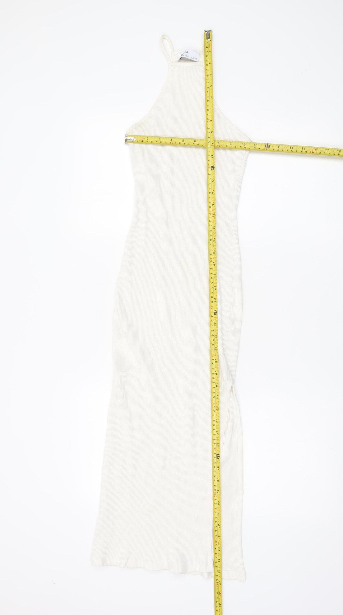 Bershka Women’s White Halter Bodycon Midi Dress Size S Sleeveless