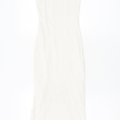 Bershka Women’s White Halter Bodycon Midi Dress Size S Sleeveless