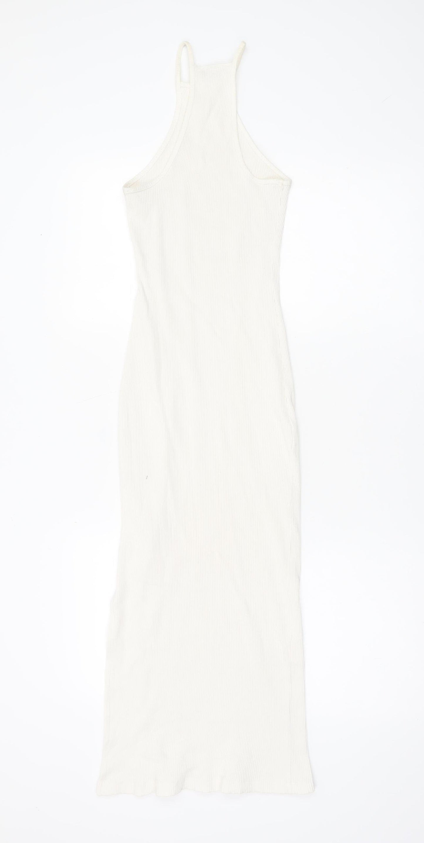 Bershka Women’s White Halter Bodycon Midi Dress Size S Sleeveless