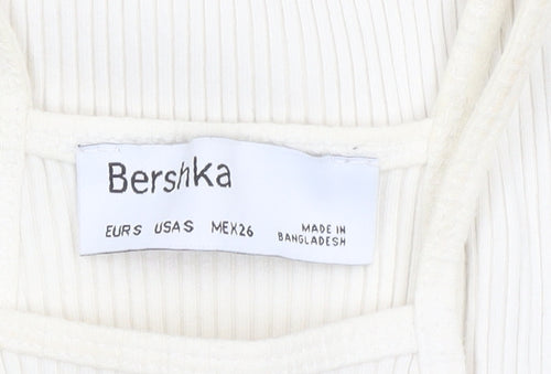 Bershka Women’s White Halter Bodycon Midi Dress Size S Sleeveless