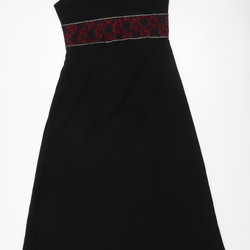 Yilmaz Cemden Womens Black Red Lace Midi A-Line Sleeveless Dress Size 12
