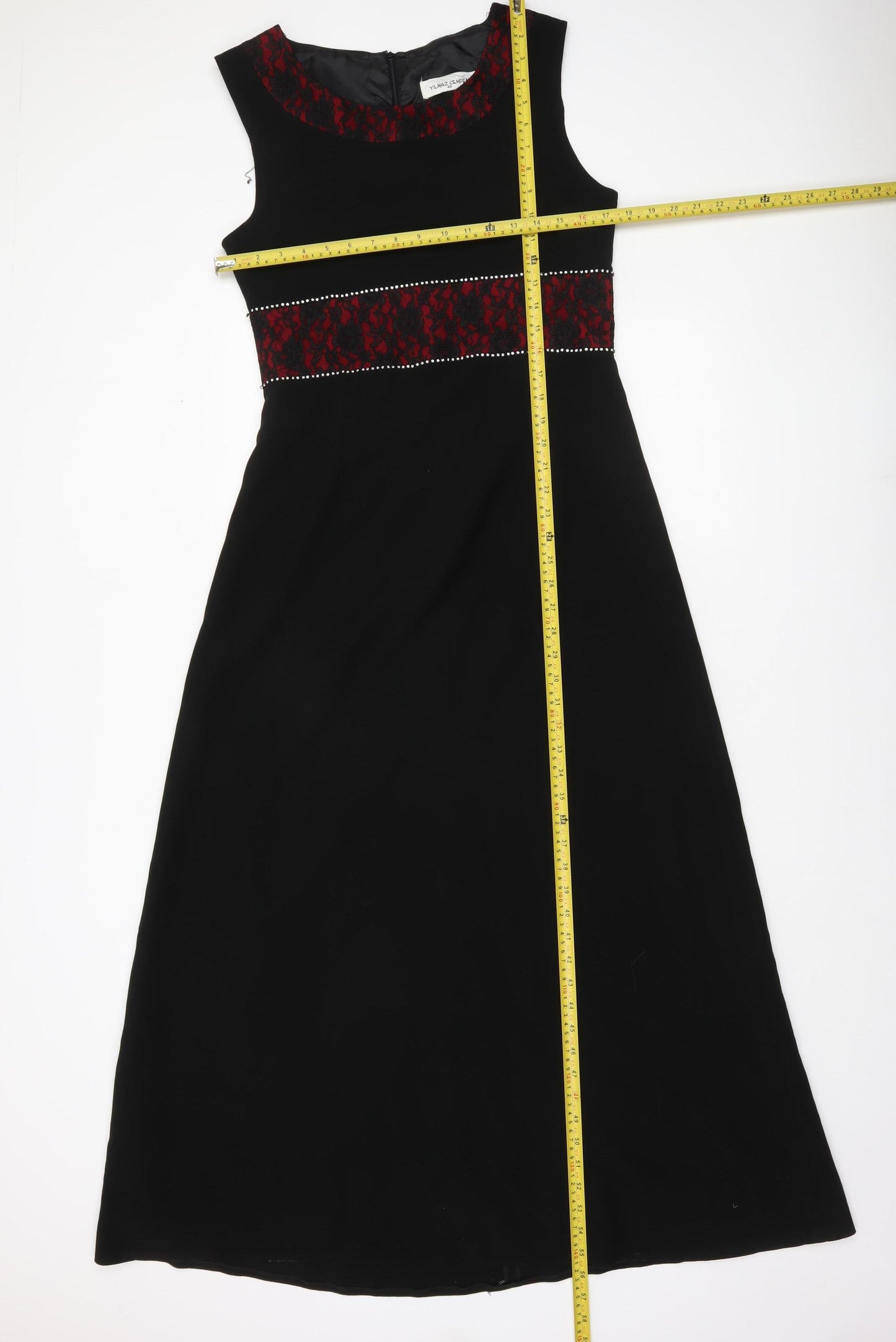 Yilmaz Cemden Womens Black Red Lace Midi A-Line Sleeveless Dress Size 12