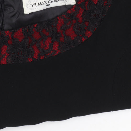 Yilmaz Cemden Womens Black Red Lace Midi A-Line Sleeveless Dress Size 12