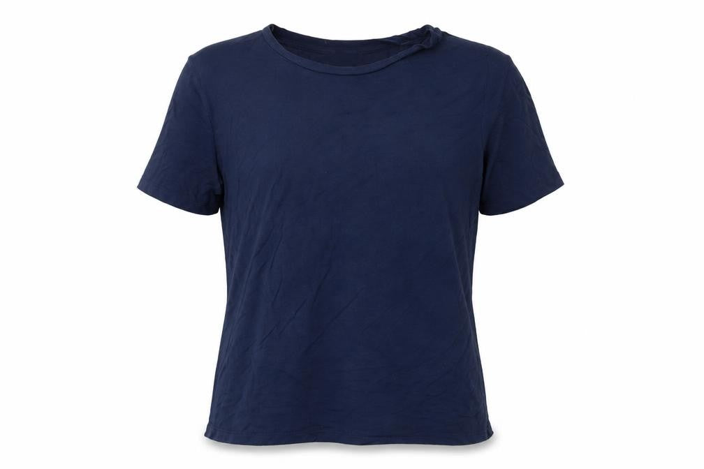 Front view of Warehouse women’s blue, size UK 12, basic jersey short sleeve t-shirt