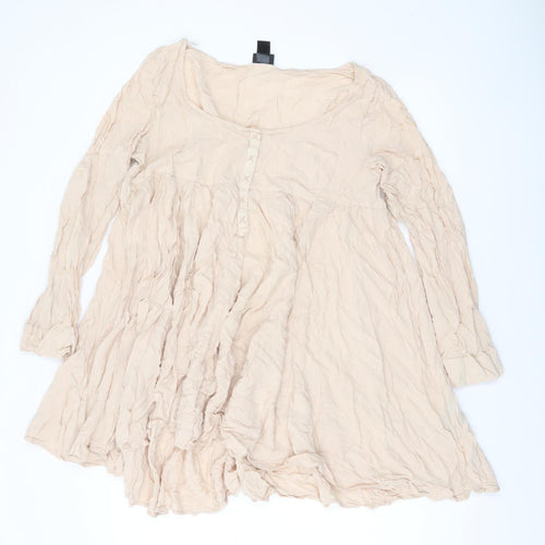 H&M Women Beige Tunic Blouse Size 14 Long Sleeve Viscose