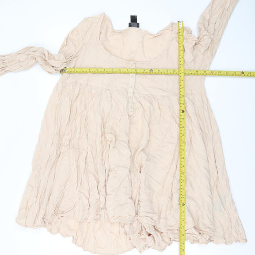 H&M Women Beige Tunic Blouse Size 14 Long Sleeve Viscose